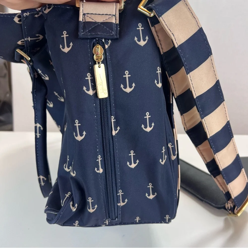 JuJuBe Diaper Bag Nautical Striped‎ w/Anchor Print Multi Compartment Baby Tote